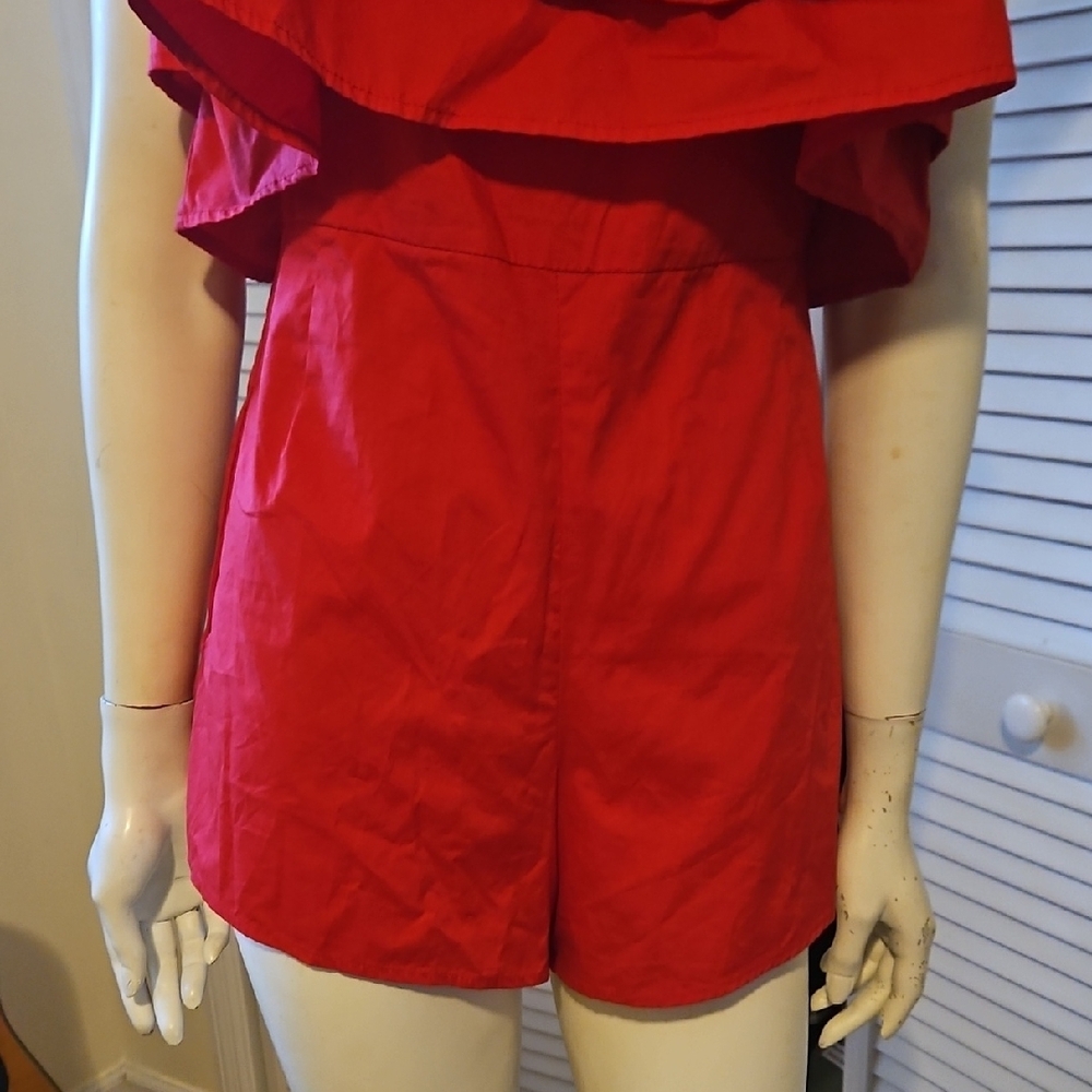 Red Ruffled Women's Jumpsuit - Picture 3 of 8